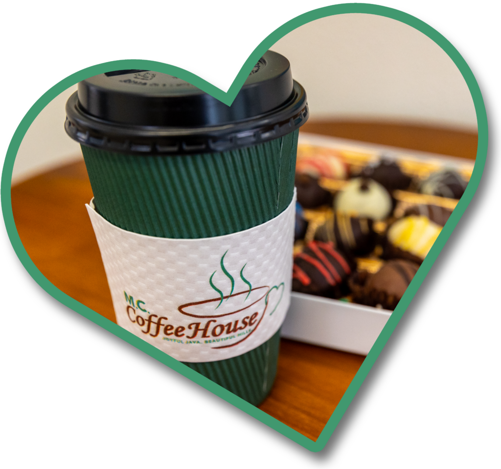 Coffee in to go cup from MC Coffee House and Truffle Box