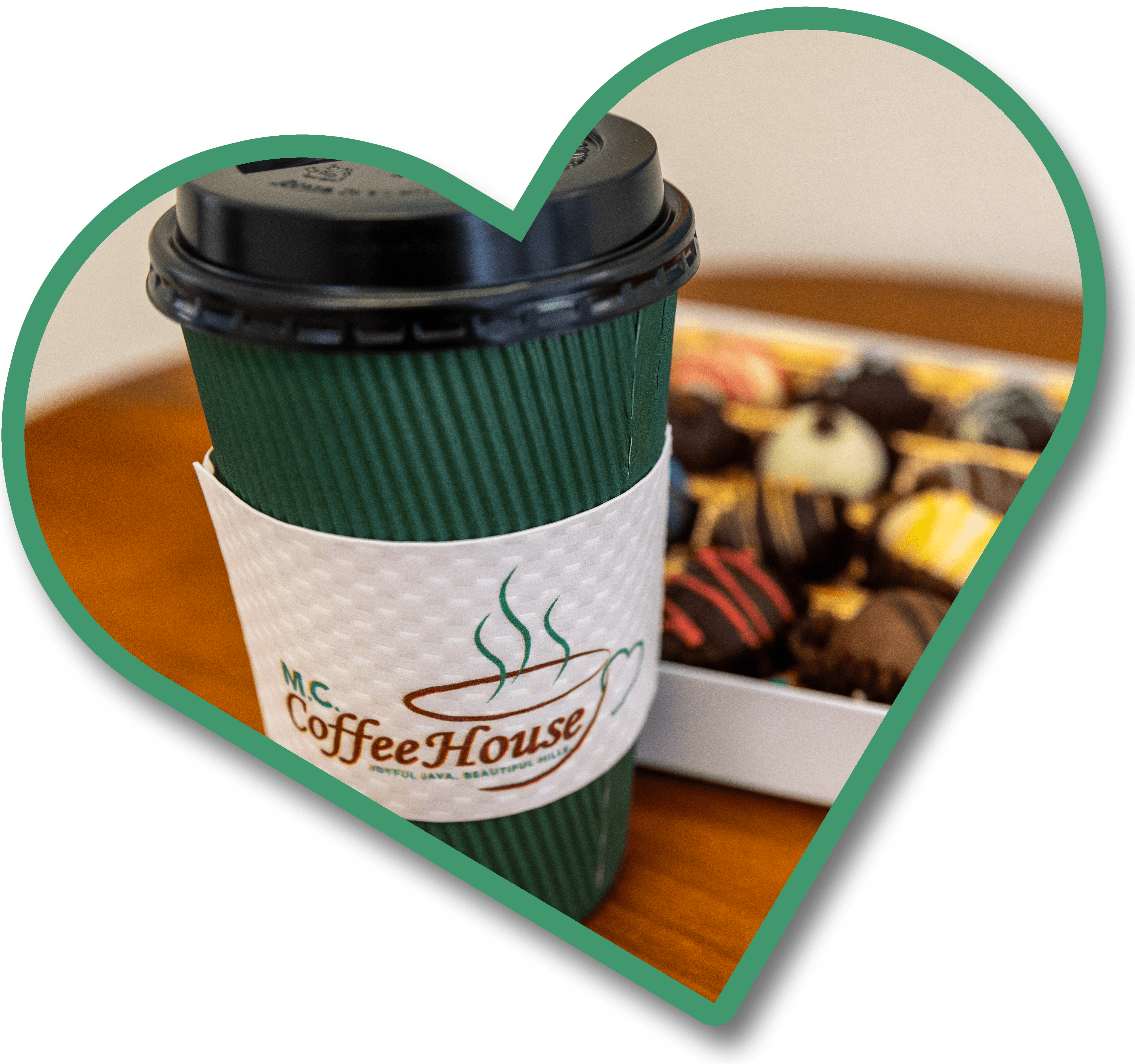 Coffee in to go cup from MC Coffee House and Truffle Box