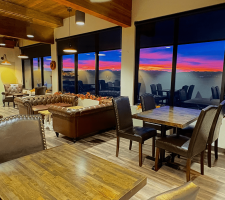 Beautiful orange, purple, and yellow sunset view from the MC Coffee House lounging area